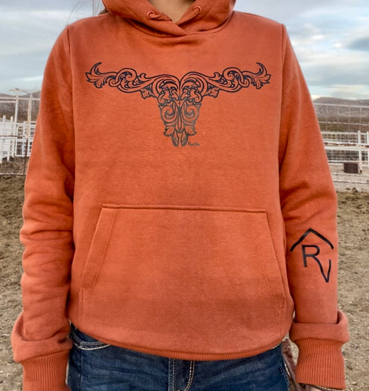 Carved Vaca LongHorn Clay Hoodie